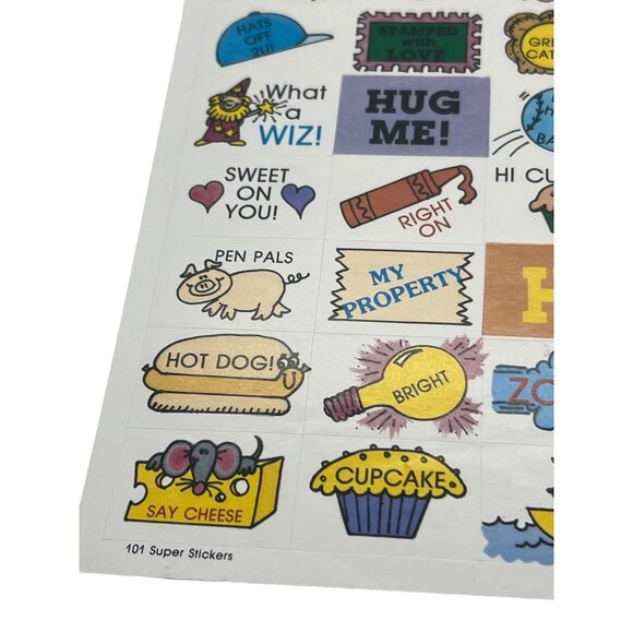 Vintage 1980s Super Stickers Sheet Fun Quirky Sayings Retro Classroom - Picture 2 of 3